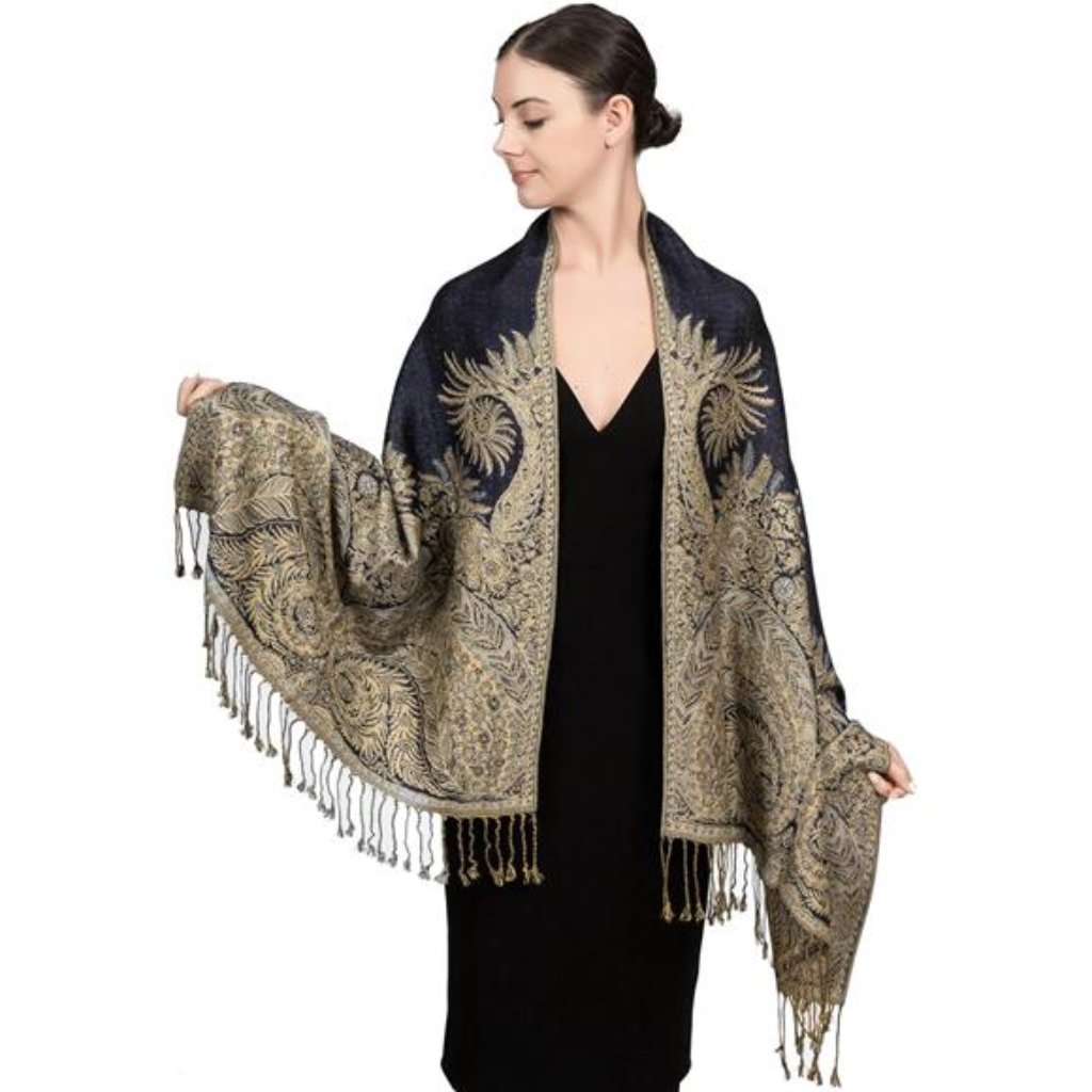 Soft Silky Reversible Paisley Pashmina Shawl Wrap Scarf W/Fringes